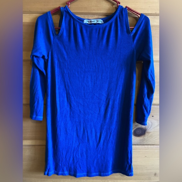 Michael Stars Blue Cold Shoulder • 3/4 sleeve • OS • ribbed, stretchy, sexy 😍 - Picture 1 of 10